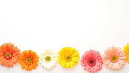 Colorful arrangement of gerbera daisies on a white background for floral design inspiration