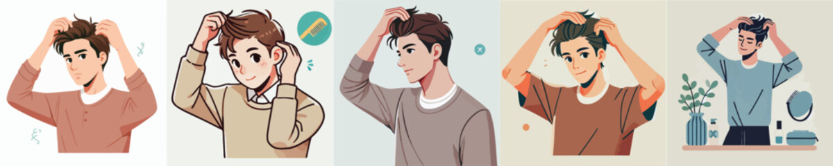 vector of young man fixing hair