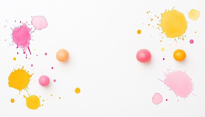 Colorful splashes of paint with vibrant balls on a white background, ideal for creative projects