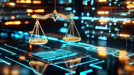 Digital Justice Scales Technology Law Futuristic Concept