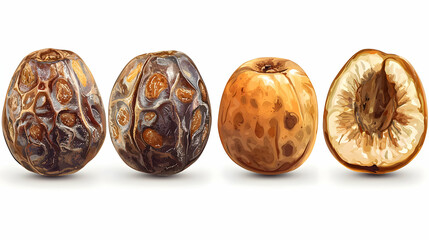 Rotten apricots stages decay white background food