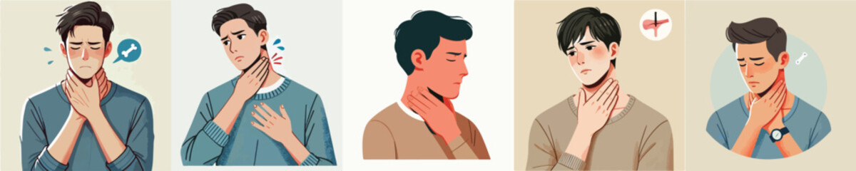 vector of young man having sore throat
