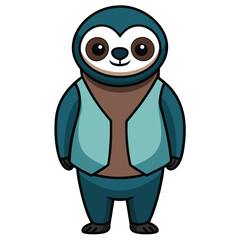 A sloth in a minimalist dark cyan vest with a relaxed look Illustrator Artwork