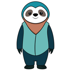 A sloth in a minimalist dark cyan vest with a relaxed look
