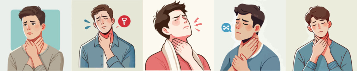 vector of young man having sore throat