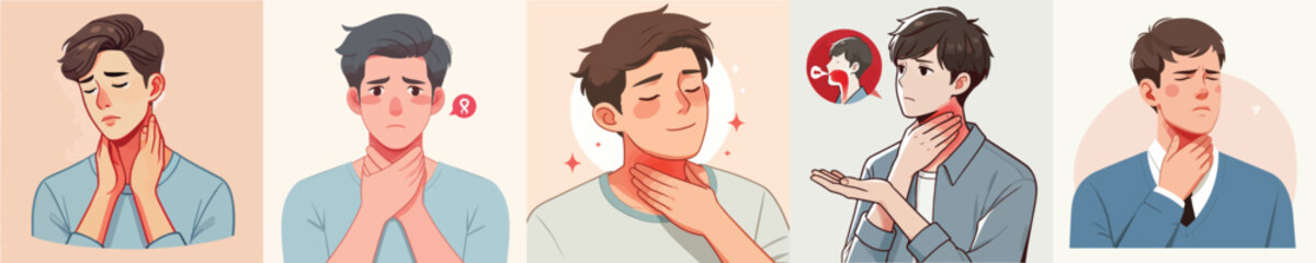 vector of young man having sore throat