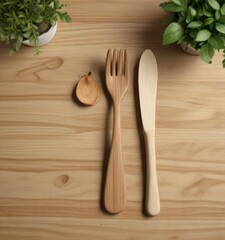 Sustainable living with wooden biodegradable fork, recyclable food utensil, eco-conscious choice, natural finish, green kitchenware, disposable eco fork