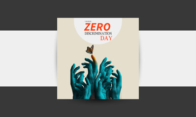 Zero Discrimination Day Concept – A symbolic illustration of  butterflies flying over a vibrant rainbow background, representing the message of equality, freedom, and diversity.