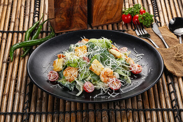 Tasty Caesar salad with prawn