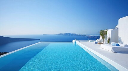 Fototapeta premium Infinity Pool Overlooking Aegean Sea Santorini Greece