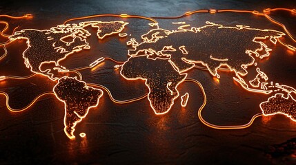 Global Network Illuminated World Map Digital Art