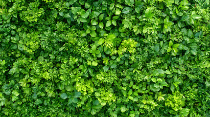 Obraz premium Lush green leaf wall, vibrant foliage background