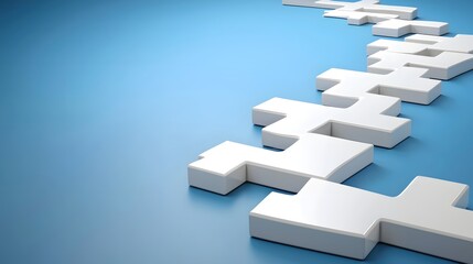 Abstract White Puzzle Pieces on Blue Background Modern Design Concept