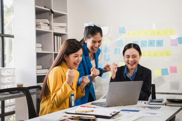 Female business leaders come together in conference room for their annual meeting, actively participating, asking questions, enriching  seminar, Asian people, only women, Proposals and comments.