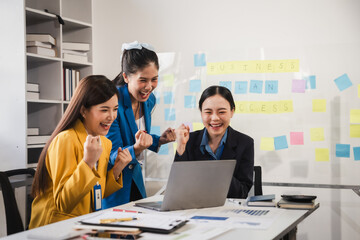 Female business leaders come together in conference room for their annual meeting, actively participating, asking questions, enriching  seminar, Asian people, only women, Proposals and comments.