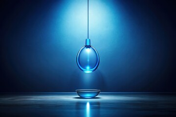 Illuminated Glass Orb and Bowl Reflecting Blue Light in a Dark Room
