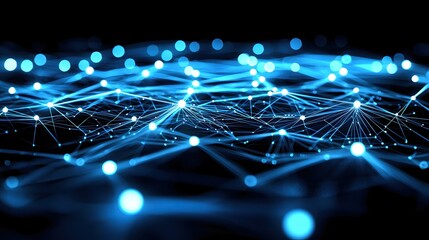 Obraz premium Abstract Blue Network Connection Digital Data Flow Technology Background