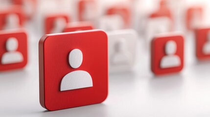 Striking red and white icon, symbolic representation of a person for visual communication