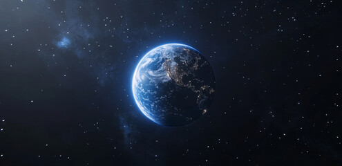 Obraz premium A view of Earth from space. The earth looks very beautiful surrounded by blue ocean and white clouds. The background is a deep universe