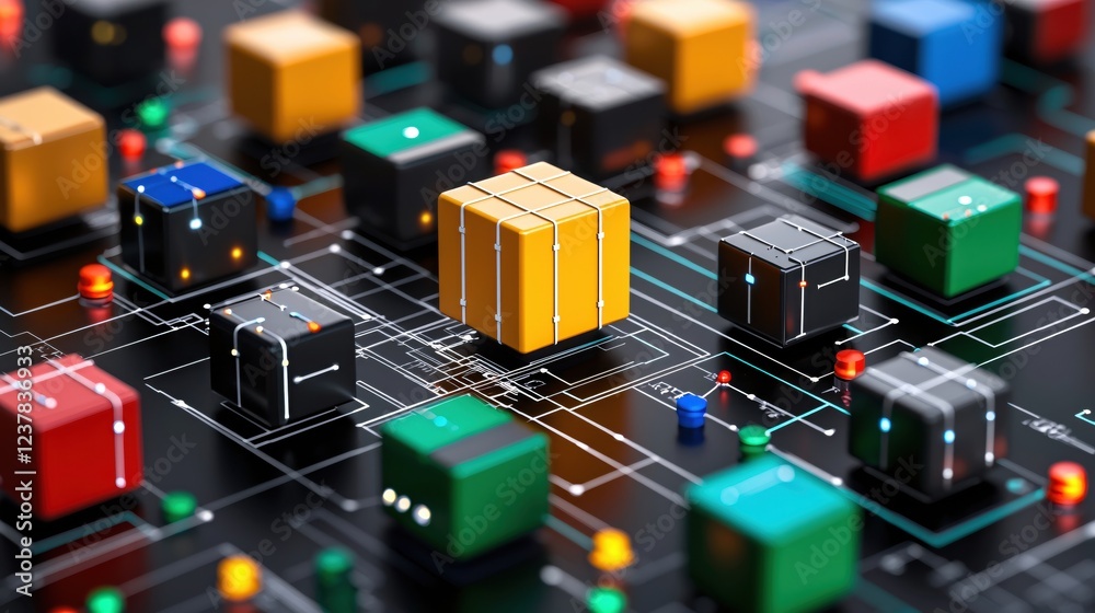 Poster Colorful Cubes Network Digital Data Flow Abstract Technology