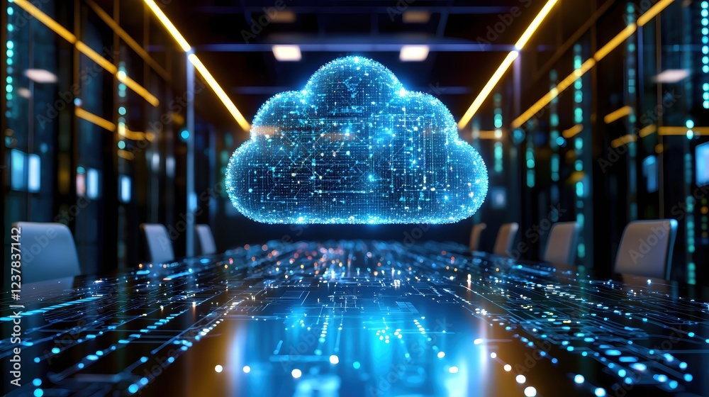 Poster digital cloud network data center server room technology innovation