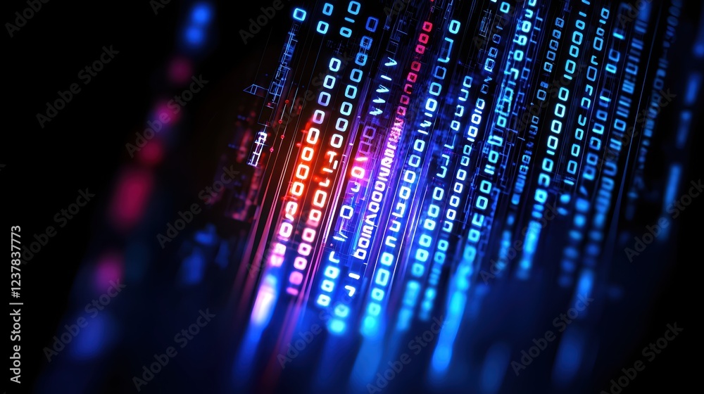 Aufkleber abstract digital data stream neon blue red glow