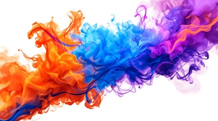 Fototapeta premium Horizontal Rainbow Smoke Art with Orange, Blue and Purple Color Fusion Abstract Creative Background, generative ai