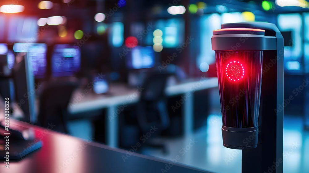 Aufkleber futuristic red light security system in modern office setting