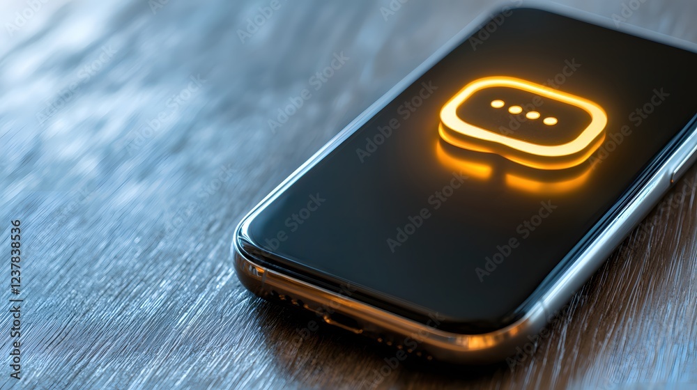 Poster glowing message icon on modern smartphone screen digital communication technology