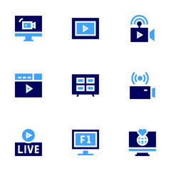 Streaming icon set. Bold style. Duotone colors. streamingtvapp, streaming, livestreaming, instagramlive, youtube, broadcast