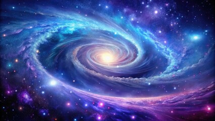 Fototapeta premium Swirling galaxy wallpaper featuring vibrant purple and blue hues with glowing white stars and intricate nebulas, abstract art, cosmic