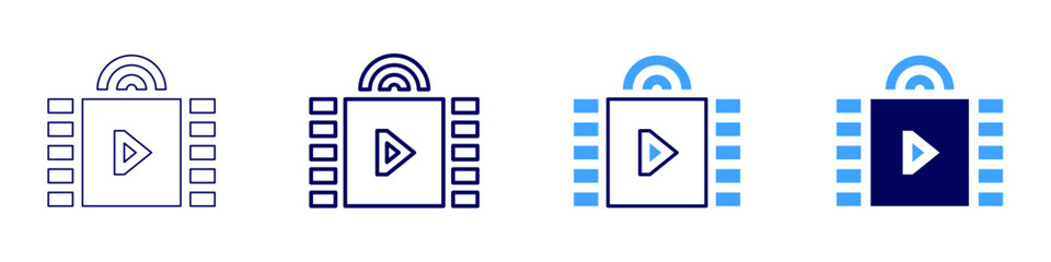 Streaming licensing icon in 4 different styles. Thin Line, Line, Bold, and Bold Line. Duotone style. Editable stroke