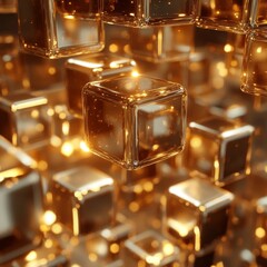 Abstract gold cubes, minimalist design, 3d render, Generative AI