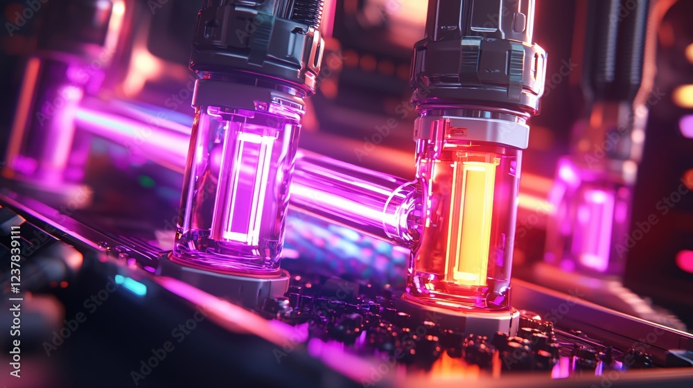 Poster futuristic technology neon glow cyberpunk style high tech digital system