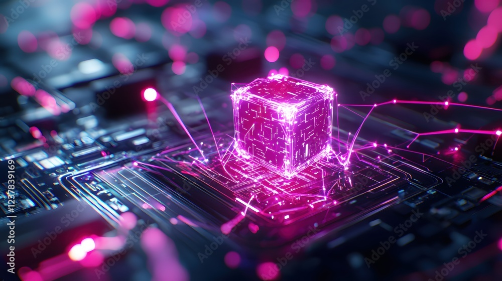 Poster futuristic pink cube data network digital technology innovation