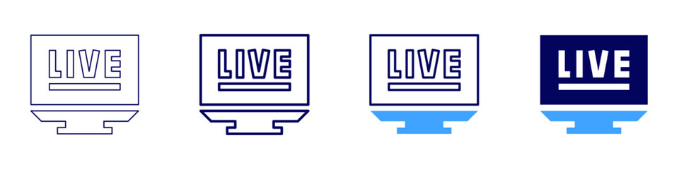 Streaming resolution icon in 4 different styles. Thin Line, Line, Bold, and Bold Line. Duotone style. Editable stroke