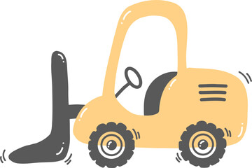 Cute cartoon forklift  construction machine flat vector