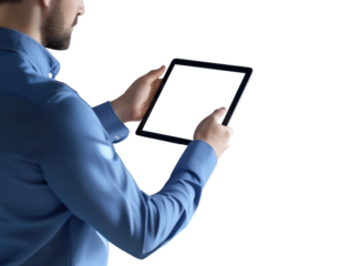 Over shoulder view Businessman using tablet Transparent Background PNG