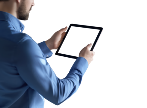 Over shoulder view Businessman using tablet Transparent Background PNG