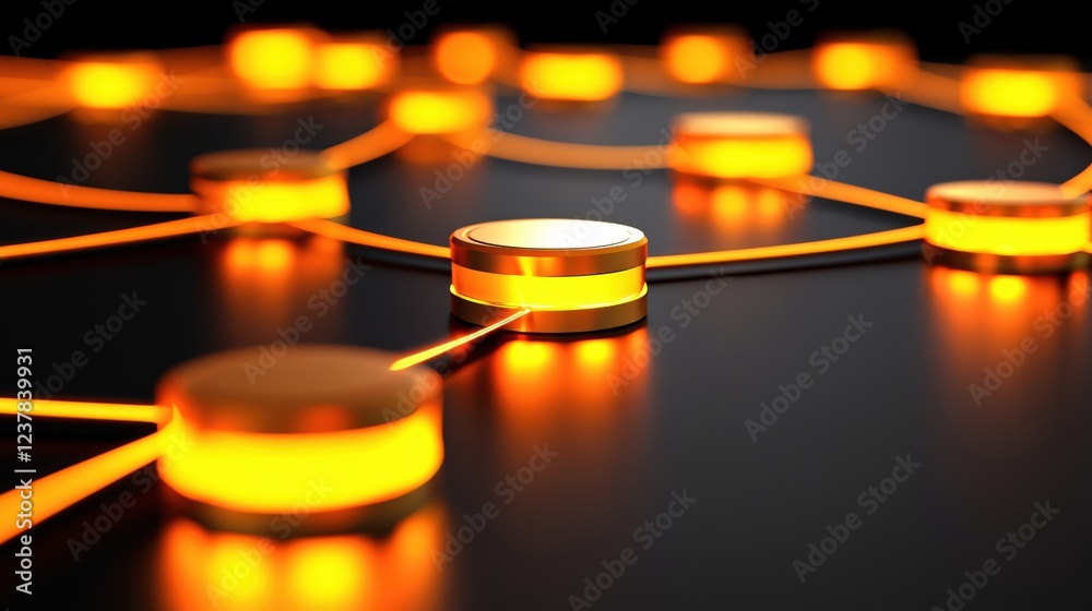 Poster golden network nodes illuminated glowing connections abstract technology