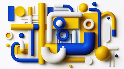 Abstract Geometric Shapes Blue Yellow White Modern Design