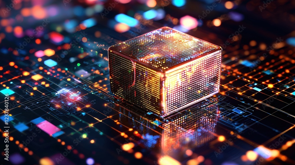 Aufkleber Futuristic Digital Cube Network Technology Abstract Art
