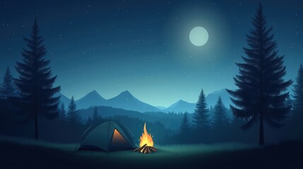 Camping under the stars, embracing the tranquility of the forest at night