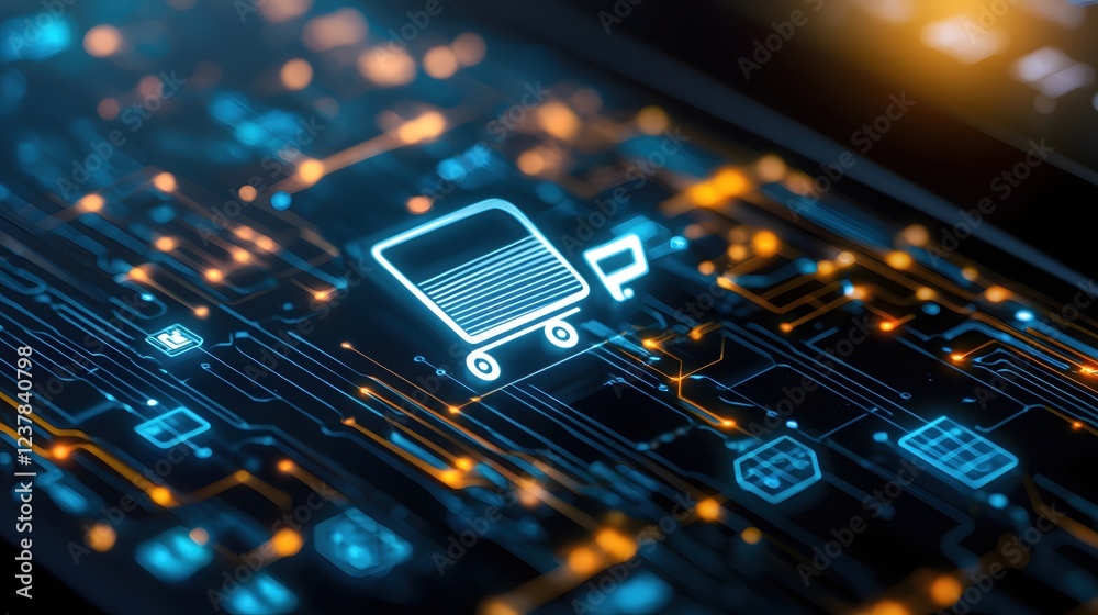 Poster digital shopping cart on circuit board technology innovation