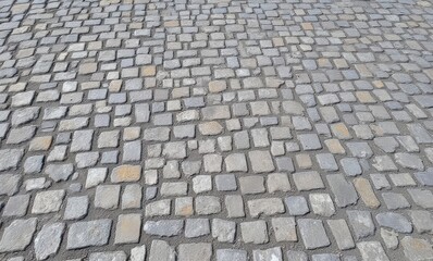 Textured cobblestone pavement in gray tones