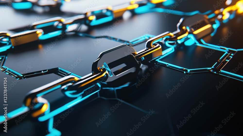 Poster abstract metallic chain links futuristic technology background