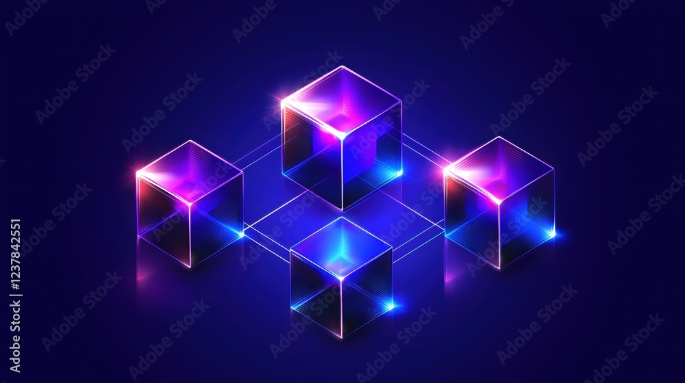Aufkleber neon cubes network digital abstract technology art