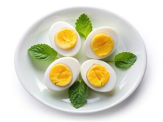 Four Sliced Hard-Boiled Eggs with Mint Leaves for Cooking