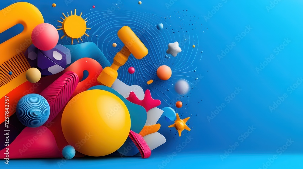 Poster vibrant abstract 3d shapes colorful design modern art background