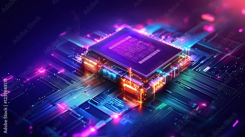 Aufkleber neon glow digital chip technology circuit board abstract design
